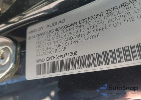 2014 Audi S5 3.0T Premium Plus из США, поврежденный, VIN WAUCGAFR6EA071206